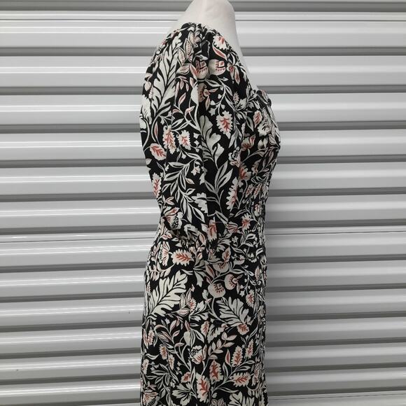 BCBGMAXAZRIA Dress Womens 0 Black White Floral Linen Blend Button Front Midi - Picture 7 of 10